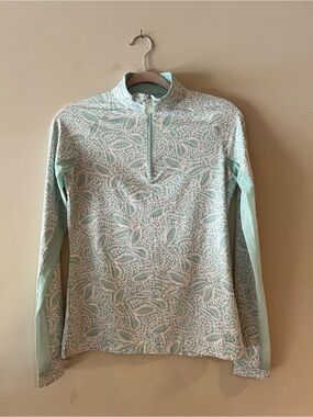 Light Mint Leaf-Print Quarter-Zip Women's Pullover